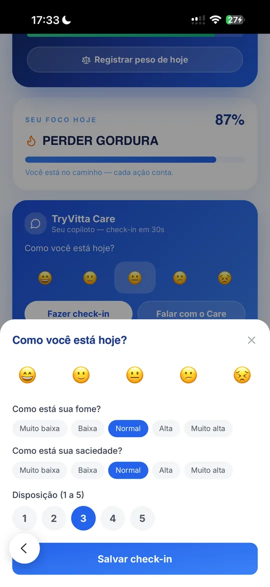 Tela real: Anote como se sente