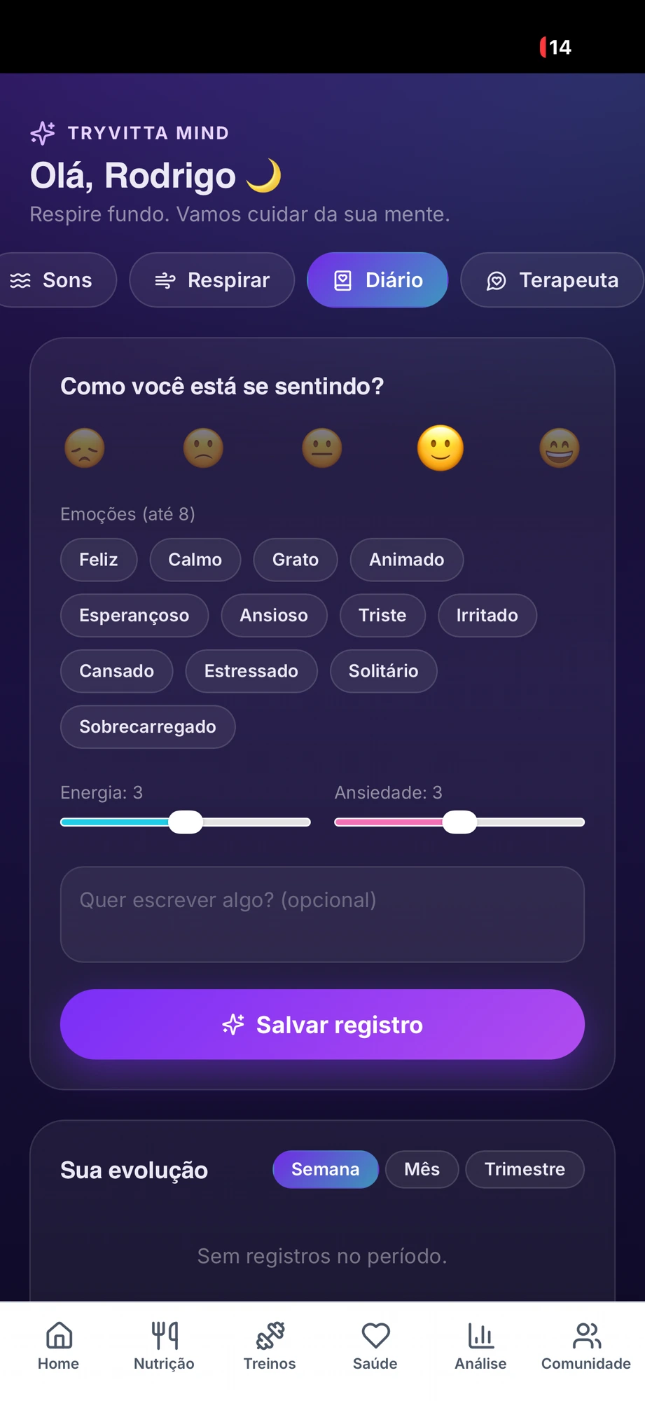 Diário — Diário de emoções e energia