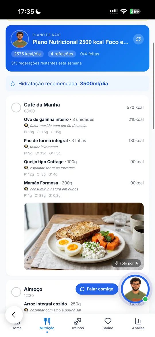 Tela real de alimentação do TryVitta