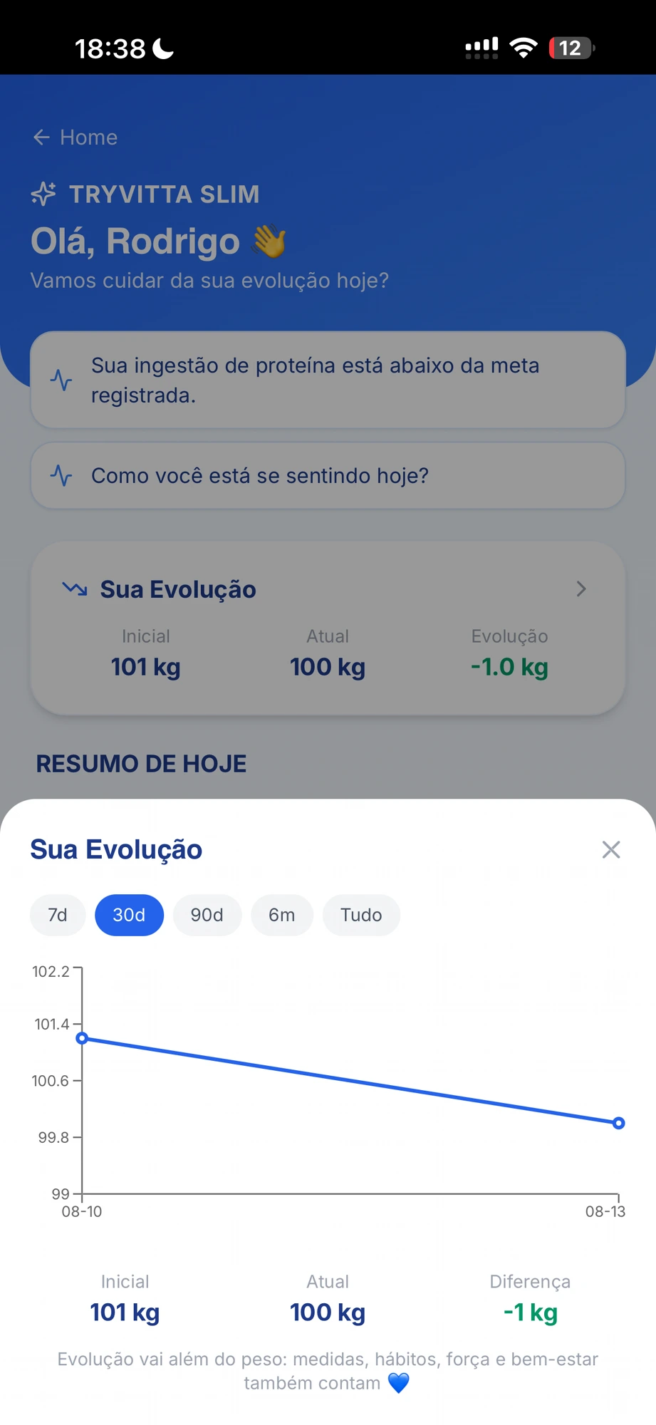 Slim — Evolução de peso em gráfico