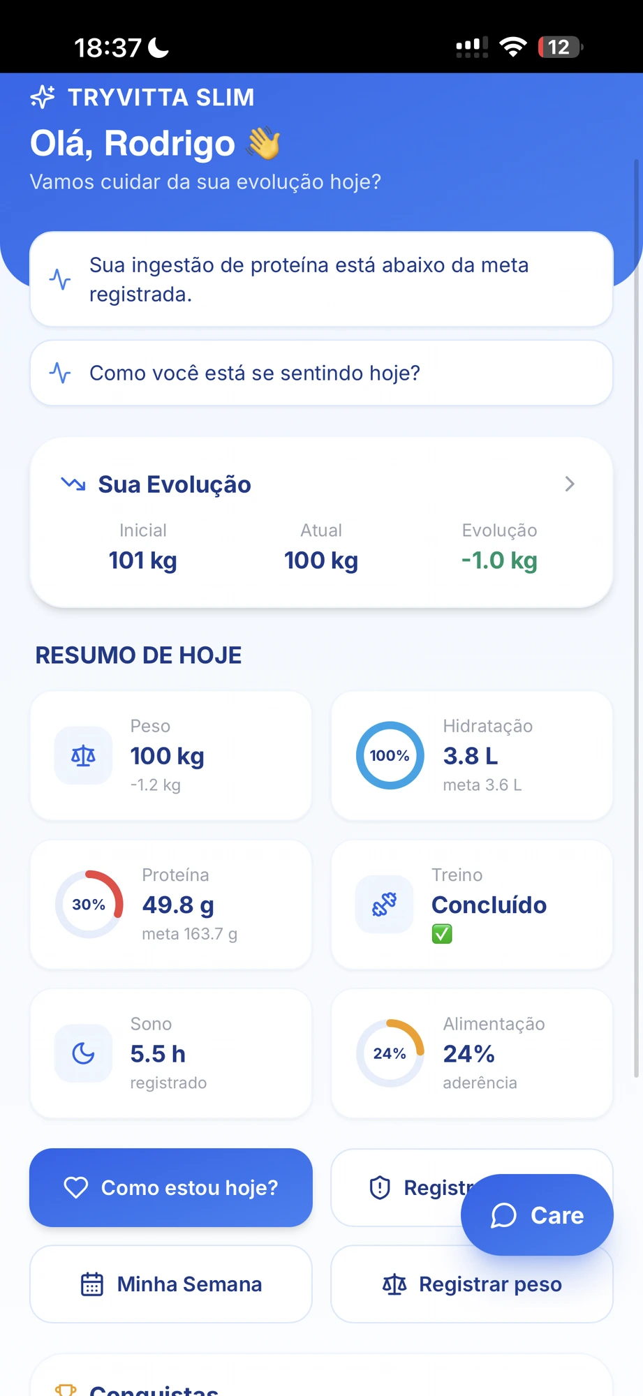 Slim — Painel diário de emagrecimento