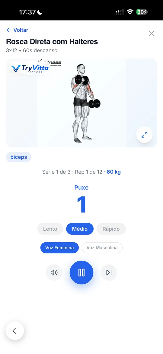 Tela real de execução de exercício do TryVitta